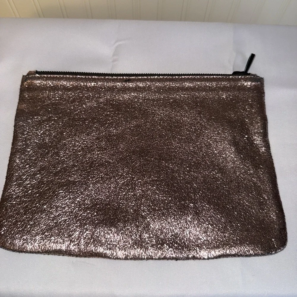 Marc Jacobs Neiman Marcus Rose Gold Leather Zip Clutch Makeup Cosmetic Bag Pouch
